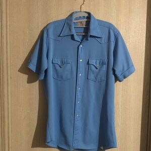 H bar C Ranchwear Permanent Press Men's Blue Short Sleeve Shirt 16